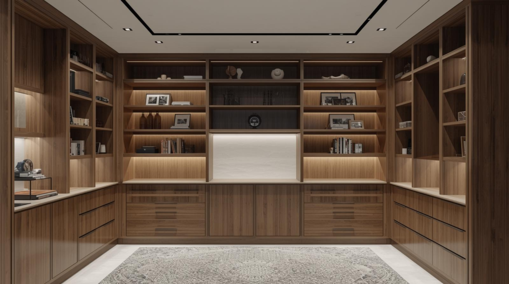 Ruang Penyimpanan Tanpa Batas: Ide Custom Furniture Lemari dan Rak dari Lantai ke Langit-langit 3 ✅ | Jualkayu 2026 Lemari Custom, Rak Custom, Built-in Storage, Desain Interior, Penyimpanan Vertikal, Furniture Plafon